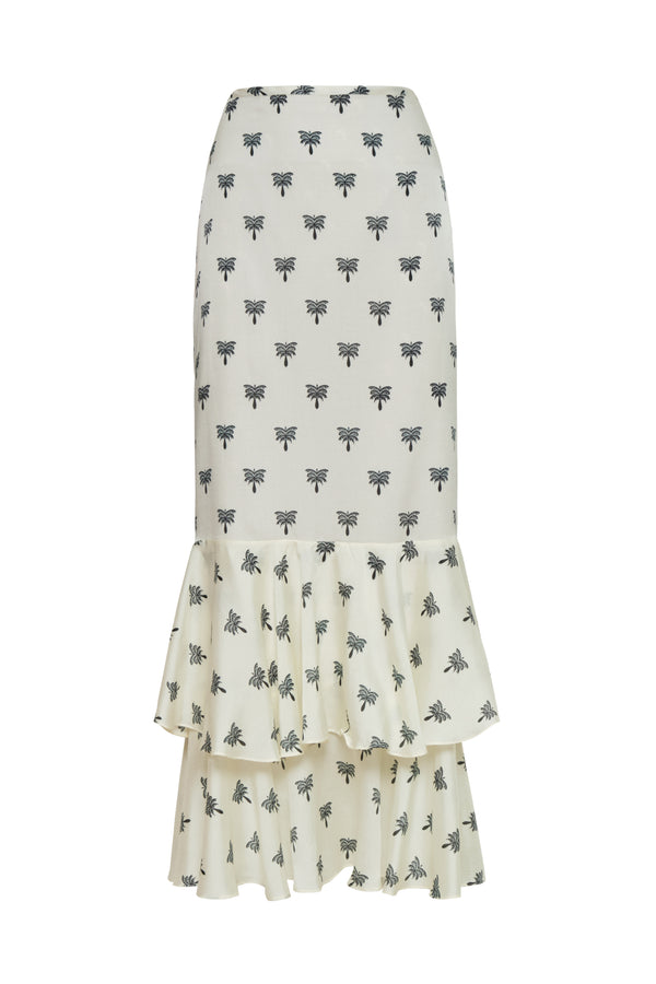 Sevilla Martellato Silk Skirt / Ivory - Black Polka Palms